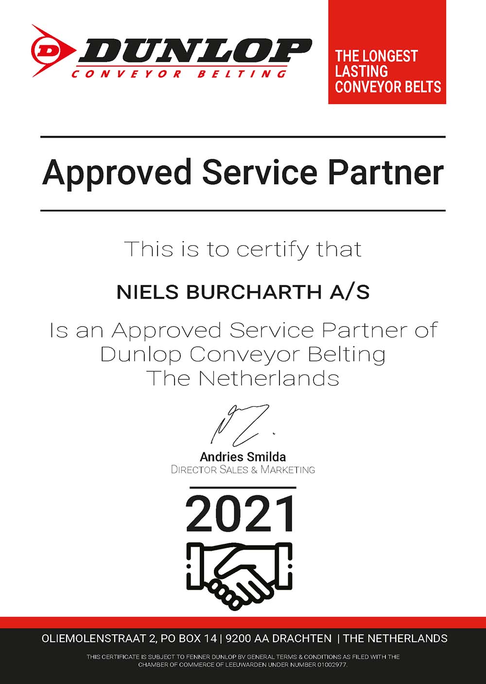 DUNLOP Approved Service Partner Certifikat